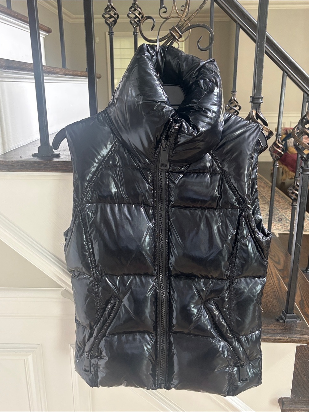 SAM. Shiny Black Puffer Vest with High Collar
